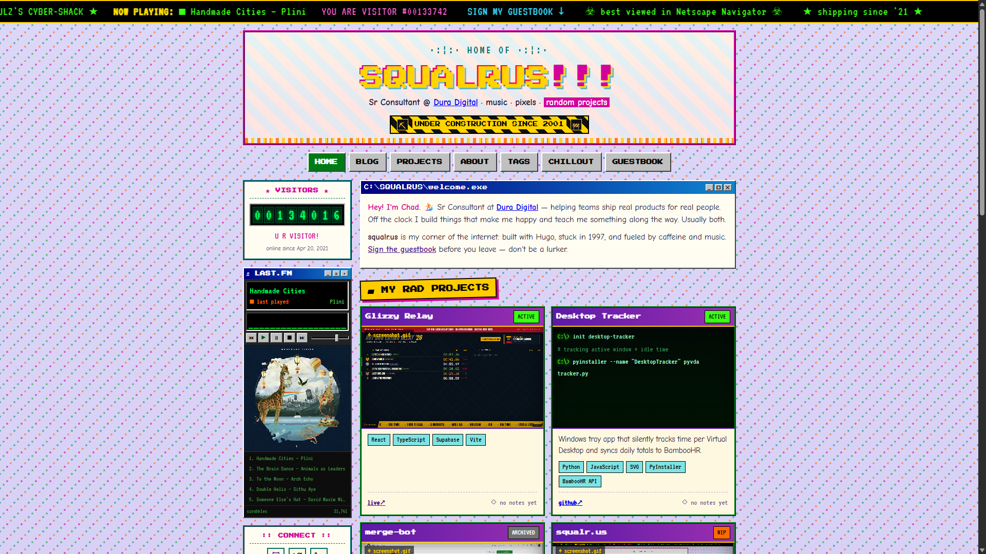 Screenshot of the squalr.us homepage